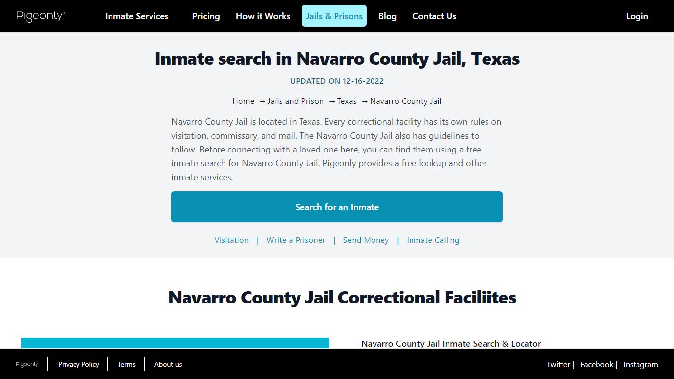 Inmate Search Navarro County Jail, Texas | Pigeonly