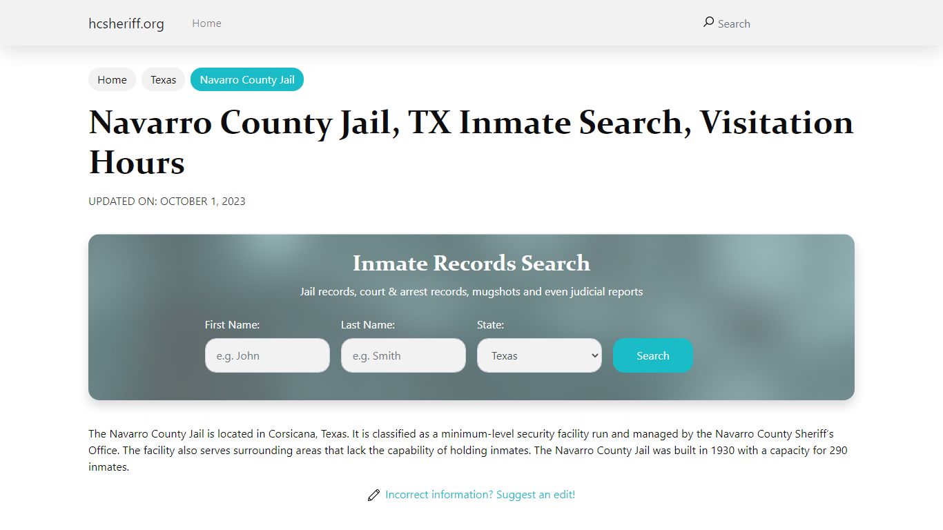 Navarro County Jail, TX Inmate Search, Visitation Hours